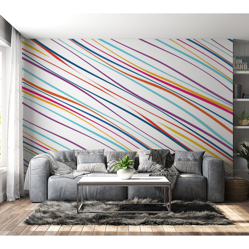 Papier peint de qualité supérieure - rayures diagonales colorées, L 108 po x l 150 po