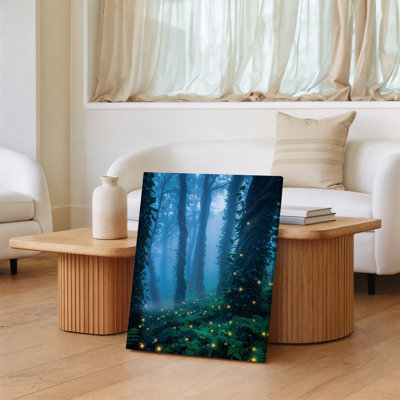 Toile, "Mystical Forest Scene At Twilight", art antique avec des arbres torsadés avec des branches noueuses et une toile verte émeraude