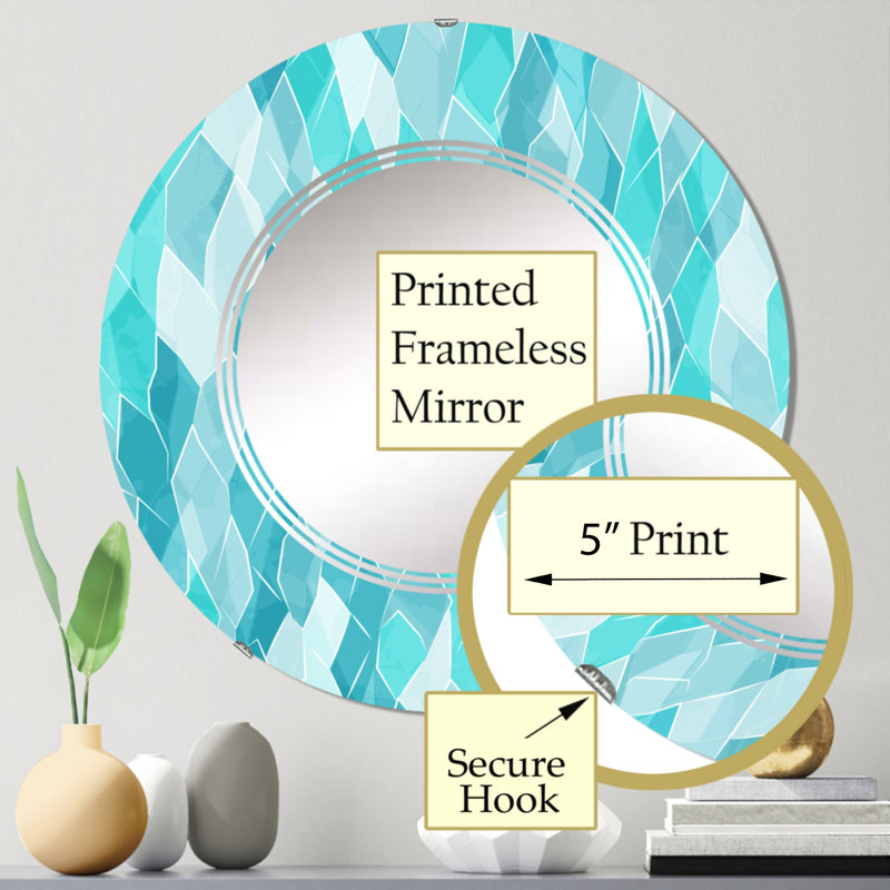 Miroir mural rond turquoise, 24 po x 24 po
