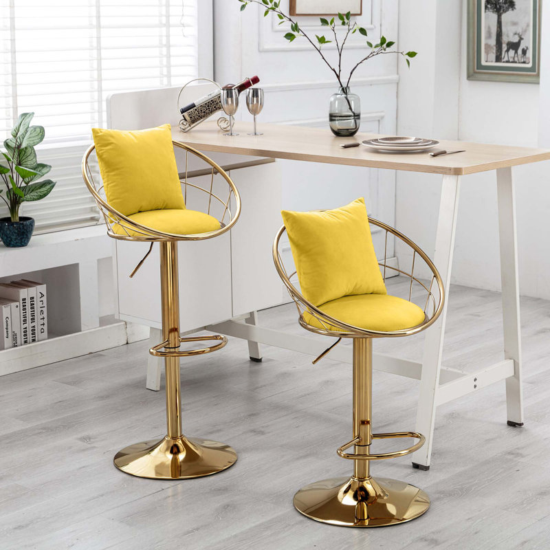 Swivel Upholstered Adjustable Height Counter Stool with Metal Frame, Yellow