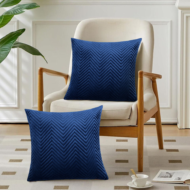 Embossed Velvet Cushion Cover (Pack of 2), Navy