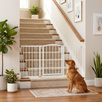 Barrière pour chien 27 po de hauteur 27 po à fermeture automatique pour escaliers et portes convenant aux ouvertures larges de 28 à 51 po Barrière de sécurité réglable en métal pour l'intérieur
