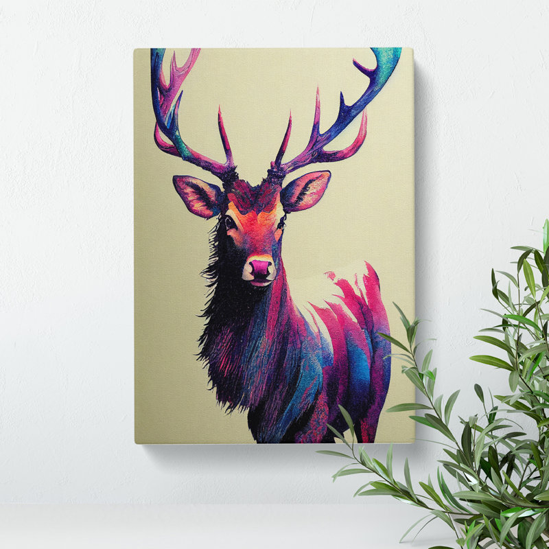 XC1022-1651X Colourful Watercolour Stag - Wrapped Canvas Print, 50cm H x 35cm W x 3cm D