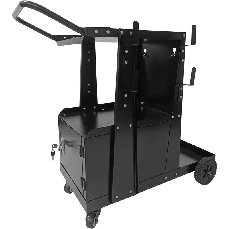 Chariot de soudage à 3 niveaux pour soudeurs TIG MIG et coupeurs à plasma - Capacité de 220 lb - Réservoir de sécurité et chaînes de sécurité - Chariot industriel robuste