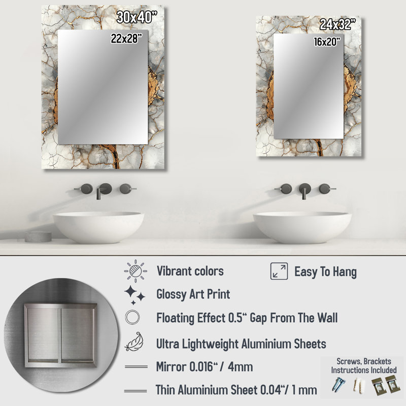 Wood Slide In Gold White Lake Forest - Gold Traditional Wall Mirror, 32" x 24"