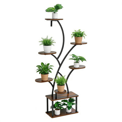 Indoor Plant Stand With Grow Lights, 8-Tier Tall Metal Plant Shelf With Adjustable Full Spectrum Lighting, Timer & Brightness Settings For Living Room by George Oliver