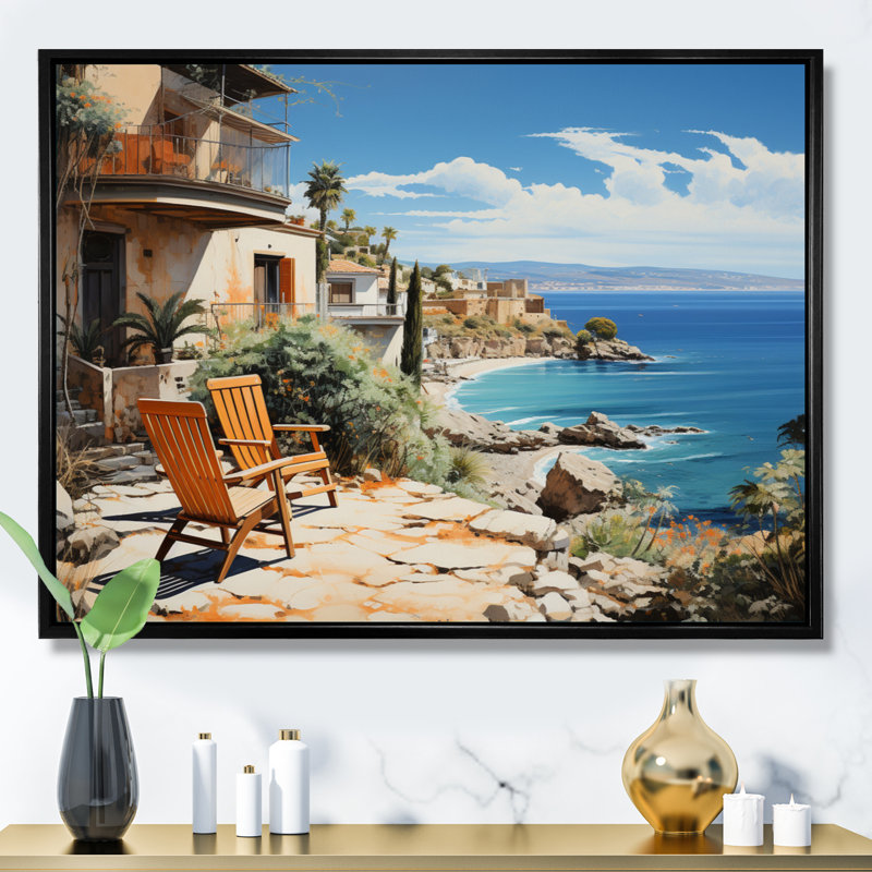 Spain Azure Coastline Village IV - Nautical & Beach Wall Art Prints, H 34 po x l 44 po x P 1,5 po, Cadre flottant noir
