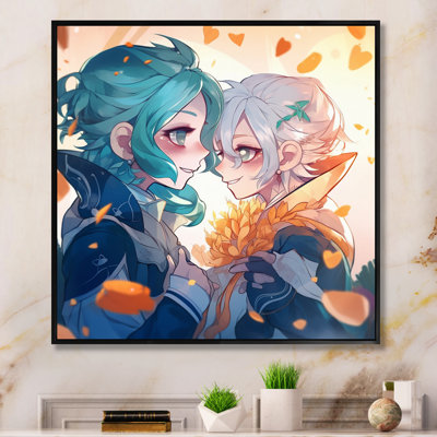 Couple d'anime amoureux, reproduction d'art sur toile