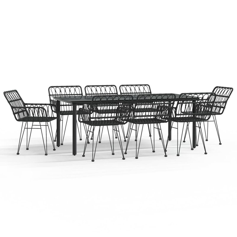 Folkert 8 - Person Patio Dining Set with Rectangular Table, Black
