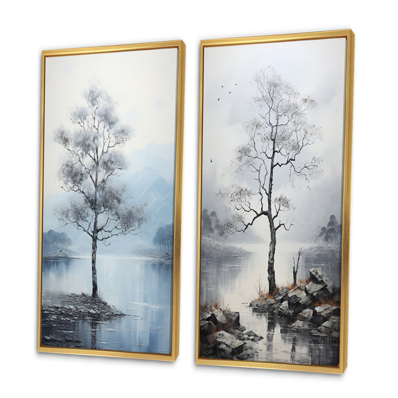 «Gray Tree Monicoloch Whispers Landscape», 2 pièces sur toile, Encadrement doré, H 20 po x l 24 po