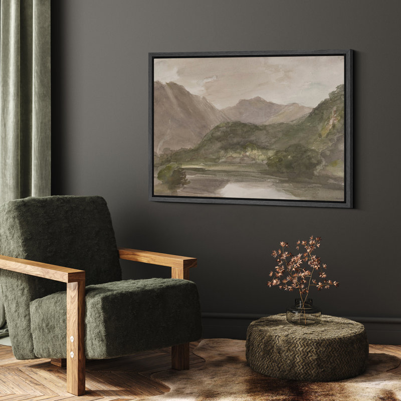 Reproduction d'art sur toile Mute Mountain Reflection, H 16 po x l 24 po, Noir, Reproduction encadrée sans passe-partout