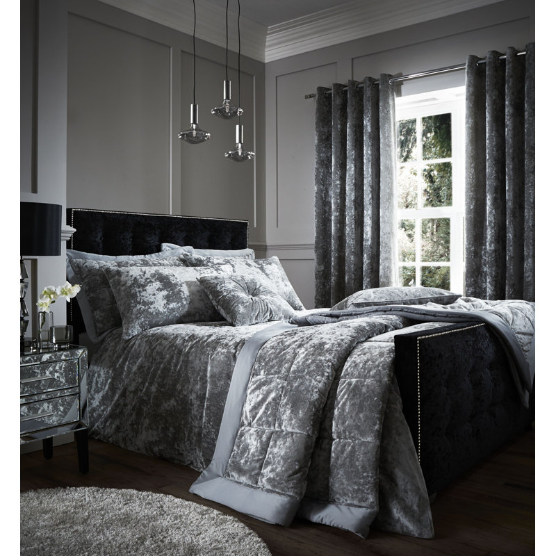 Crushed Velvet Duvet Cover Set with Pillowcases, Silver, Super King Duvet Cover + 2 Standard Pillowcases