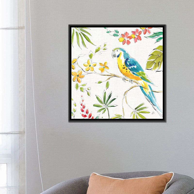 « tropical oasis, white iv », impression sur toile, H 18 po x l 18 po x P 1,5 po, Toile avec cadre noir, Pas de tapis