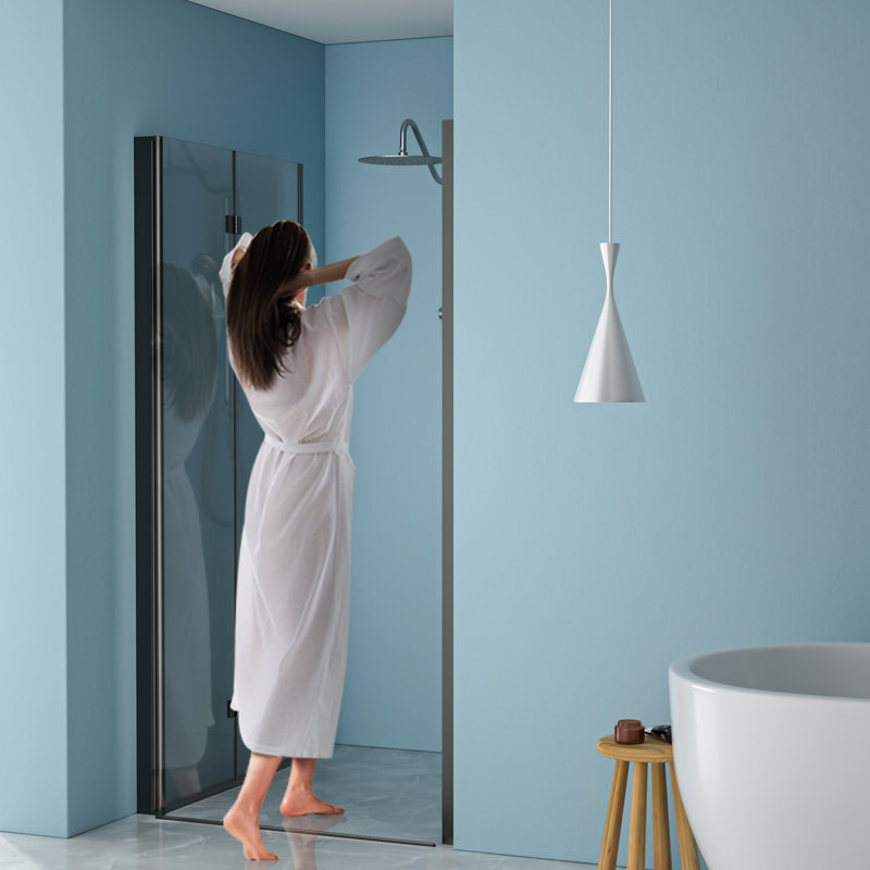30"W X 72"H Shower Door, Matte Black. 1/4" Tempered Glass. Water-, Space, Adjustable Bathroom Inner Isolation Barrier Door Screen