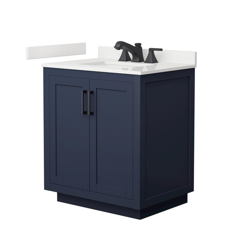 Miranda 30" Freestanding Single Bathroom Vanity with Quartz Top, Dark Blue, White Quartz, Matte Black