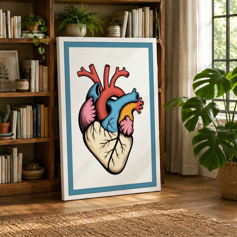 Anatomical Heart Diagram Modern - Wrapped Canvas, Black Border, 30x20 - 76.2 x 50.8 cm