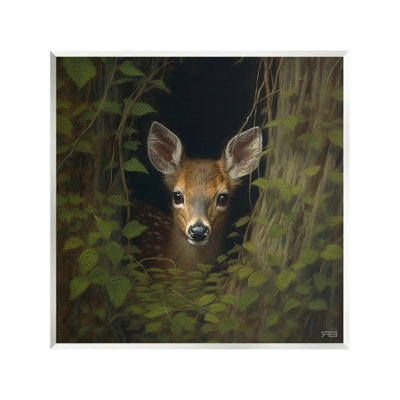 Fawn Peeking from Trees Wall Plaque Art by RB