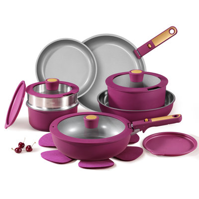 Ensemble de casseroles et poêles 21 pièces CAROTE antiadhésives avec poignée amovible, batterie de cuisine à induction, ensemble de cuisson antiadhésif pour la cuisine