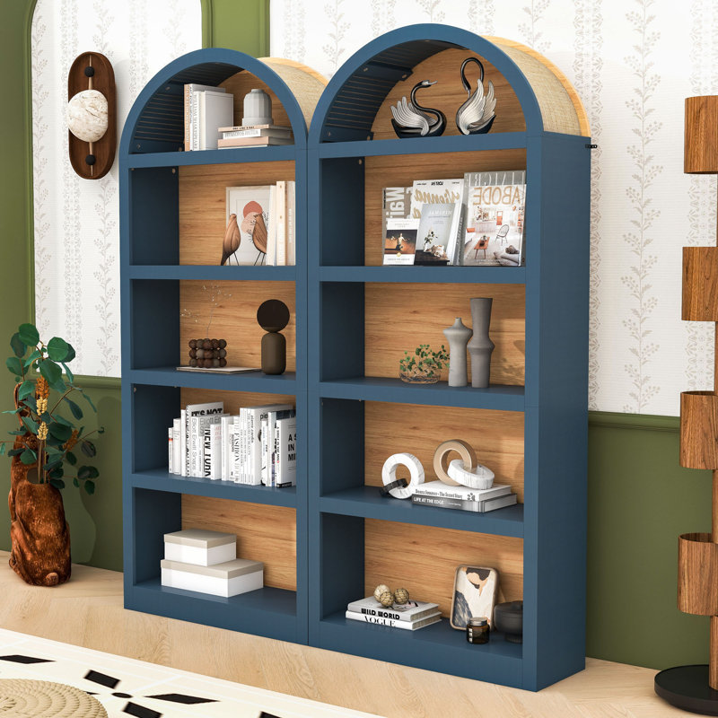 Ensemble de bibliothèques arquées 2 pièces avec tablettes, bibliothèque autoportante avec dispositif anti-basculement pour le salon