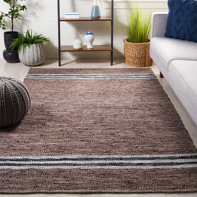 Rigmor Hand Woven Leather/Cotton/Jute Rug in White/Black/Gray, Rectangle 4' x 6'