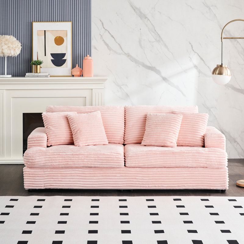 Velours côtelé 3 places avec 4 coussins, élégant et relaxant, H 31,82 po x l 77,49 po x P 35,07 po, Rose