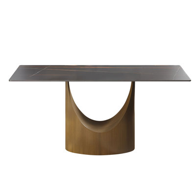 63 "Modern Artificial Stone Black Panel Bronze Iron Metal Legs-Can Accommodate 6-8 People