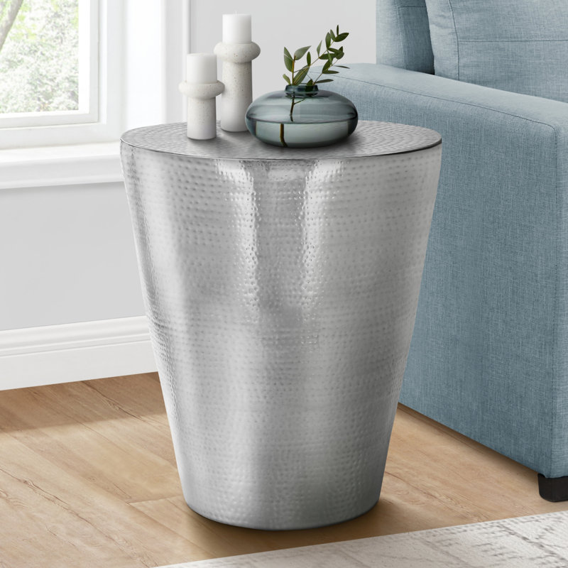 Table d'appoint, tambour, côté, bout, table de chevet, lampe, salon, chambre à coucher, métal chromé, contemporain, moderne