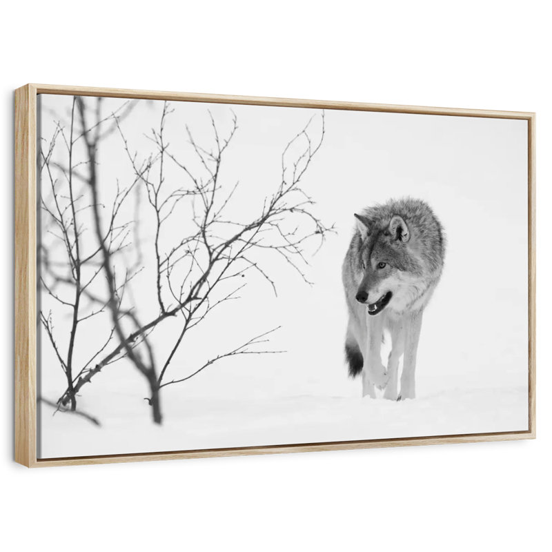 Chasse au loup d'hiver, Cadre flottant en bois naturel, 40 po x 27 po