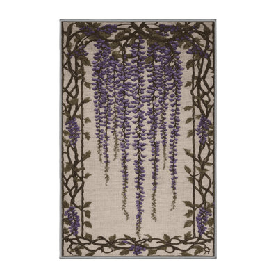 Tapis gris botanique lavable à la machine