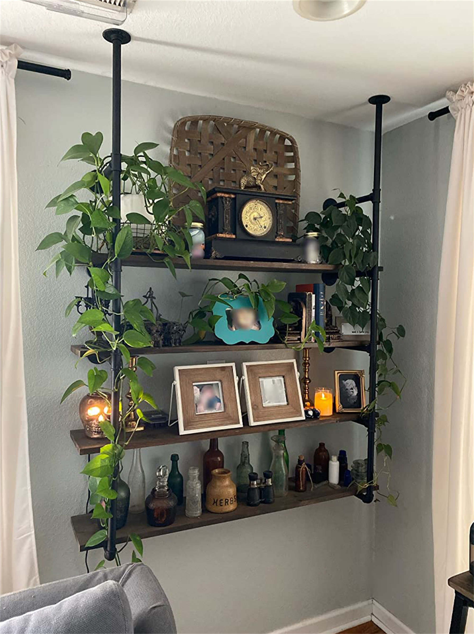 Industrial Wall Mount Shelves Industrial Pipe Shelf Brackets - DIY Wall  Mount Storage Shelving Kit, Black Iron Pipe Shelves Shinoske Industrial  Pipe Shelf Brackets 4 Tier, image size:2000x2675