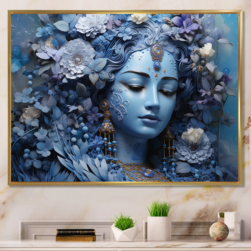 L'hindouisme Varunas Watery Wisteria - impression, Cadre flottant doré, H 34 po x l 44 po x P 1,5 po