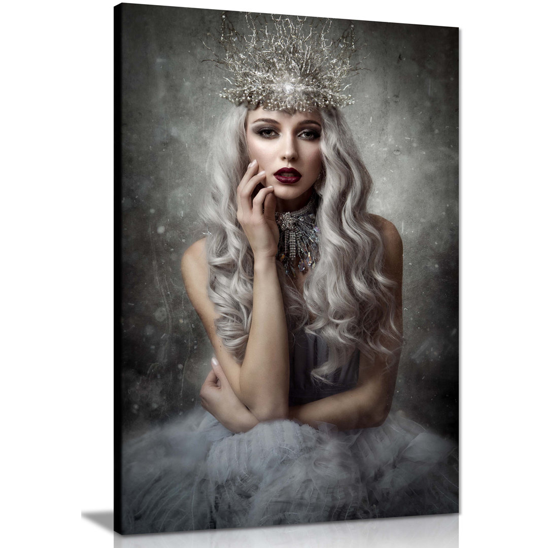 Panther Print Fine Art Prints Winter Ice Princess Portrait Artistic Framed Canvas Print, Pictures For Home Walls, Bedroom, Living Room & Bathroom Deco