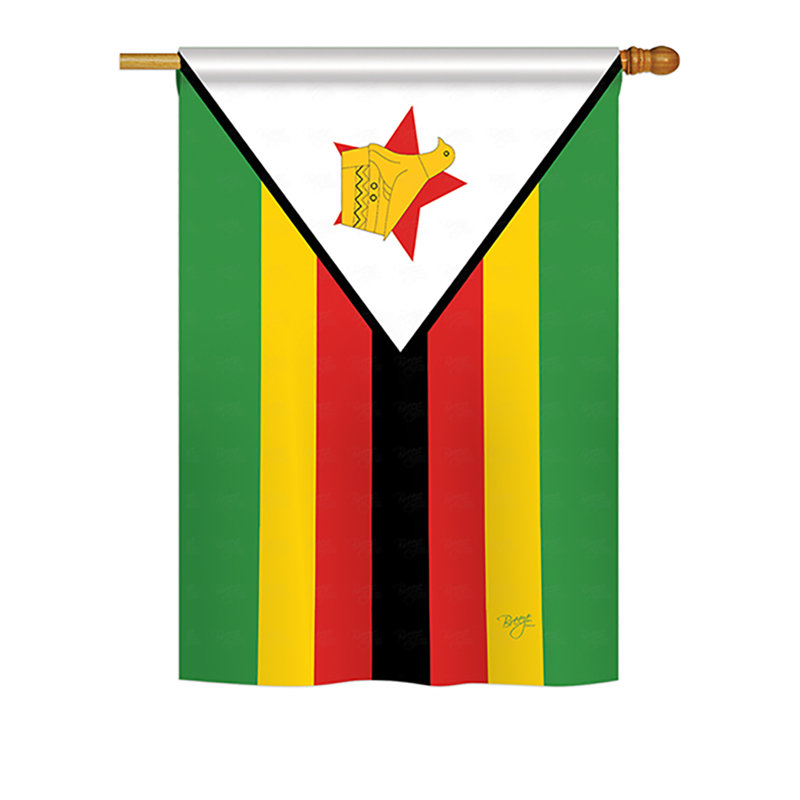 Drapeau de maison en polyester 2 côtés zimbabwe, H 40 po x l 28 po