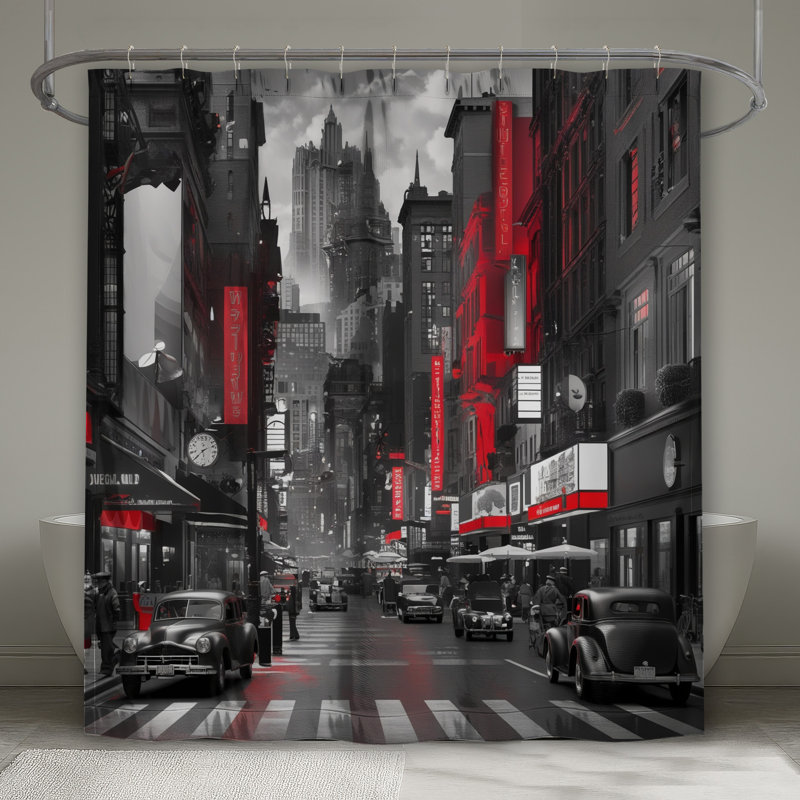 Rideaux de douche noir et blanc Cityscape Extra Long, 70 po L x 93 po H