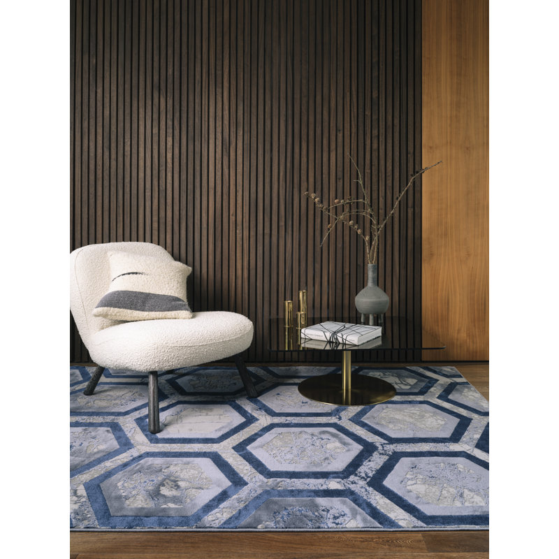 Aurora AU19 Hexagon Blue Area Rug, Rectangle 200 x 290cm