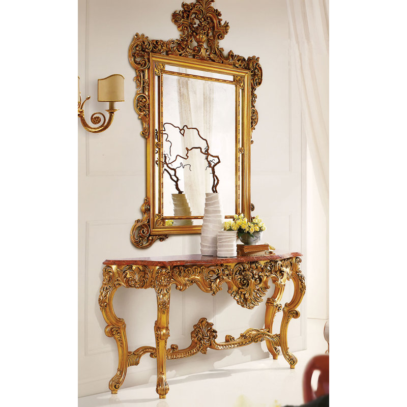 Miroir d’appoint biseauté traditionnel ornemental, Or