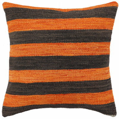 Modern Linear Turkish Lawrence Hand-Woven Kilim Pillow