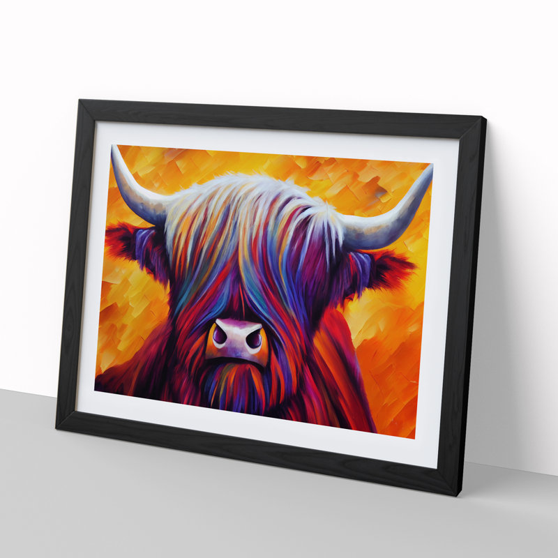 Highland Cow Vol.4 Abstract - Single Picture Frame Painting, Black, 46cm H x 64cm W x 2cm D