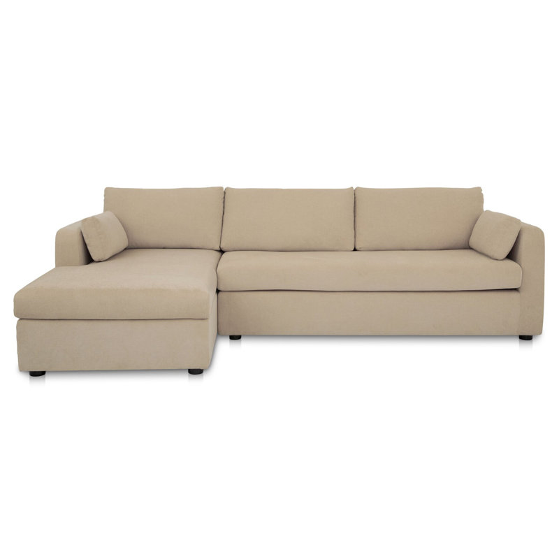 Marso Eddie Sleeper Sectional With Storage Chaise Sand, Beige Polyester, Left Hand Facing