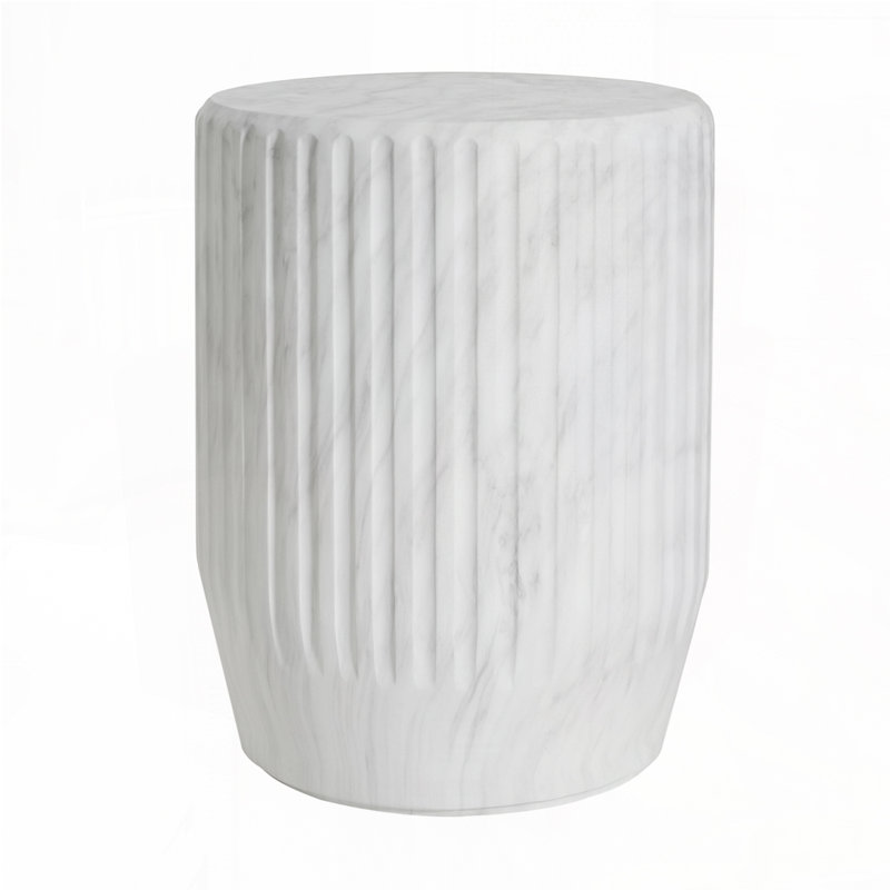 Patio Carved Side Table With Round Top, White