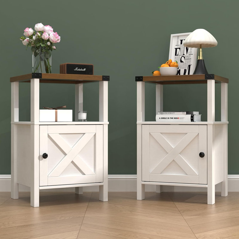 Set of 2 Farmhouse Nightstands, Sofa Side End Table with Storage