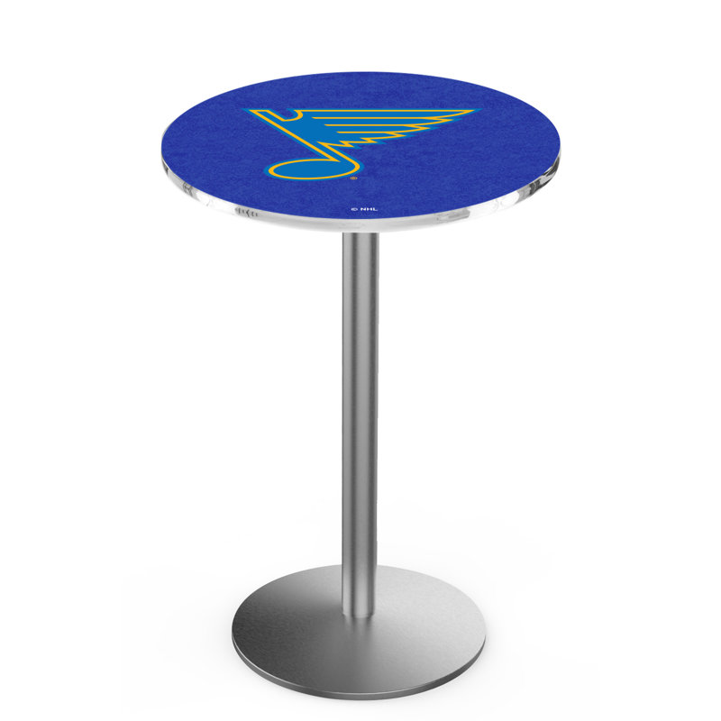 NHL Round Metal Base Dining Table, Stainless Steel, St. Louis Blues