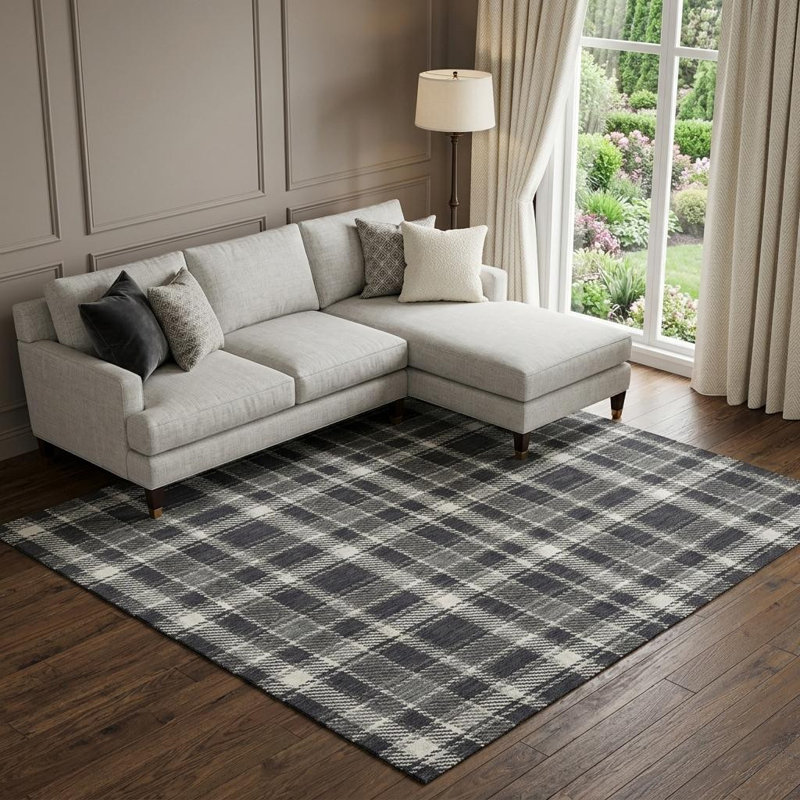 Tapis lavable à carreaux noir et ivoire 8 pi x 10 pi avec protection UV
