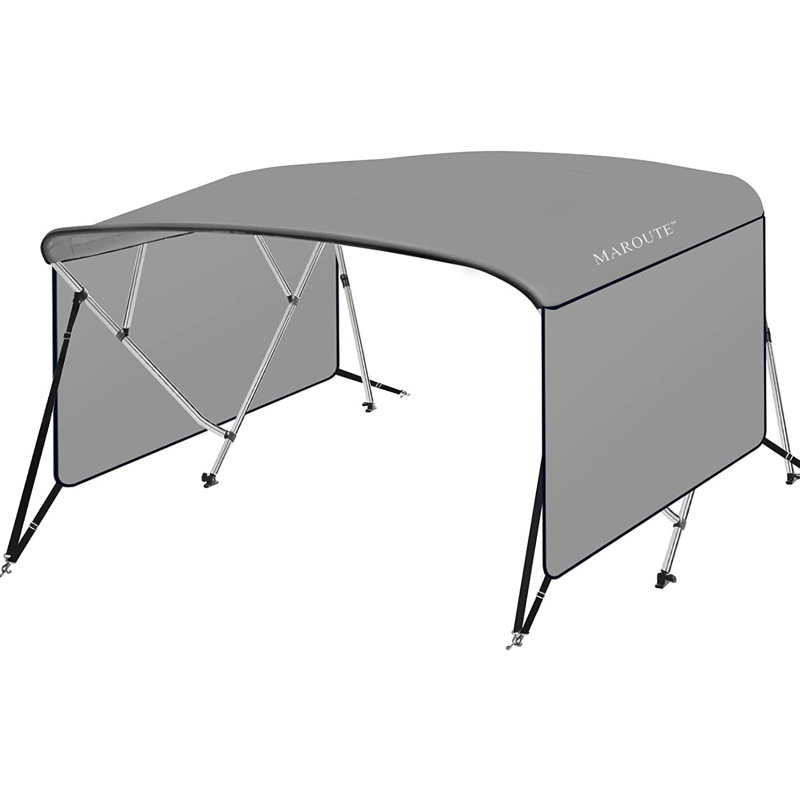 4 toits de bateau Bimini pour bateau, auvent L 8 pi x H 54 po x l 91 à 96 po avec rideaux latéraux à fermeture à glissière, toile de revêtement en polyuréthane, structure en aluminium de 1 po, comprend 2 sangles, 2 poteaux de support arrière stabl