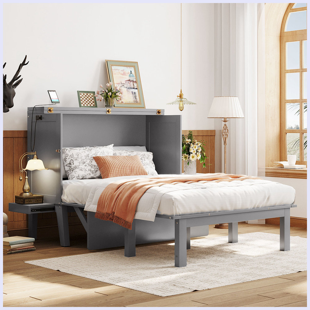 Marchagee Murphy Bed with USB Port and Removable Shelves on Each Side Wildon Home® 