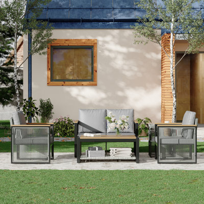 5 Pieces Patio Set Outdoor Furniture Sets Modern Chair Conversation Sets With Coffee Table