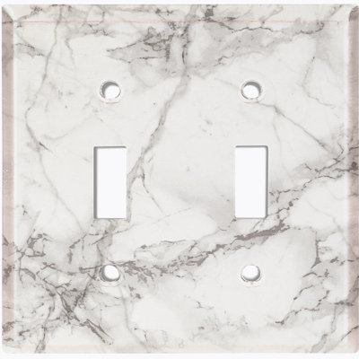 Metal Light Switch Plate Outlet Cover (Marble Grey Print 4  - Double Toggle)