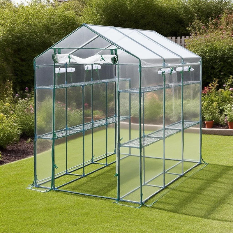 85x56x77 in Walk-In Greenhouse, Heavy Duty Weatherproof PE Cover with 6-8 Shelves & Mesh Windows, Portable Plant Grow Tent for Indoor/Outdoor Garden - Green