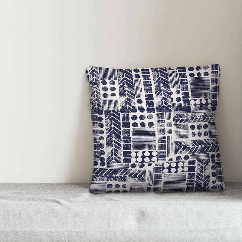 Throw Pillow, 18" x 18", White/Navy Geometric 2