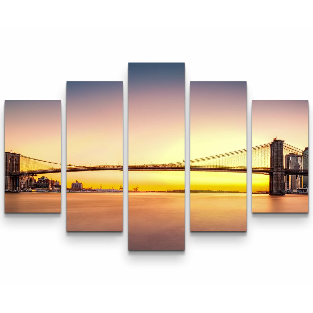 5-tlg. Leinwandbilder-Set Brooklyn Bridge bei Sonnenuntergang